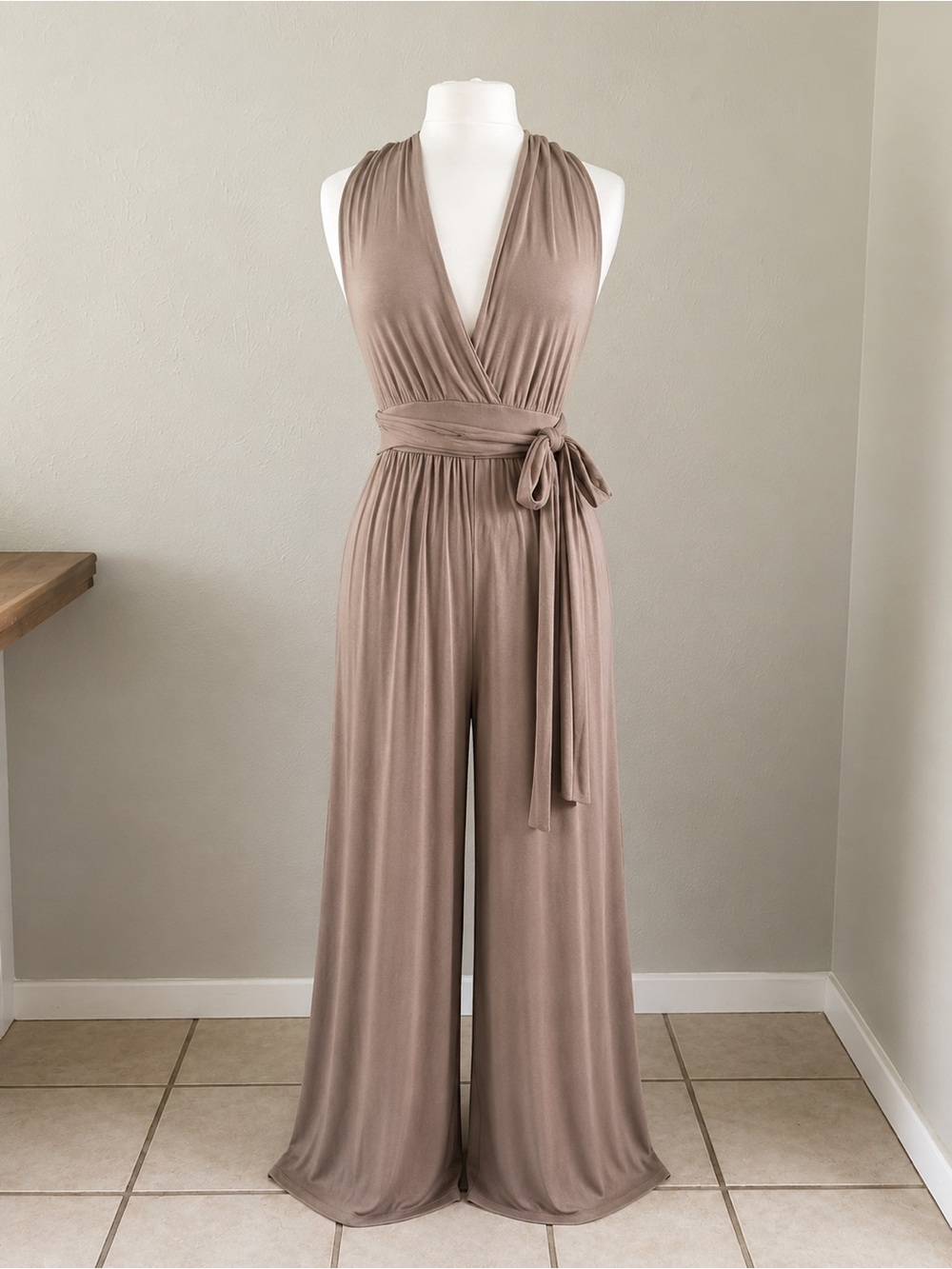 FP Beach Convertible Wide Leg Halter Jumpsuit Taupe Size M